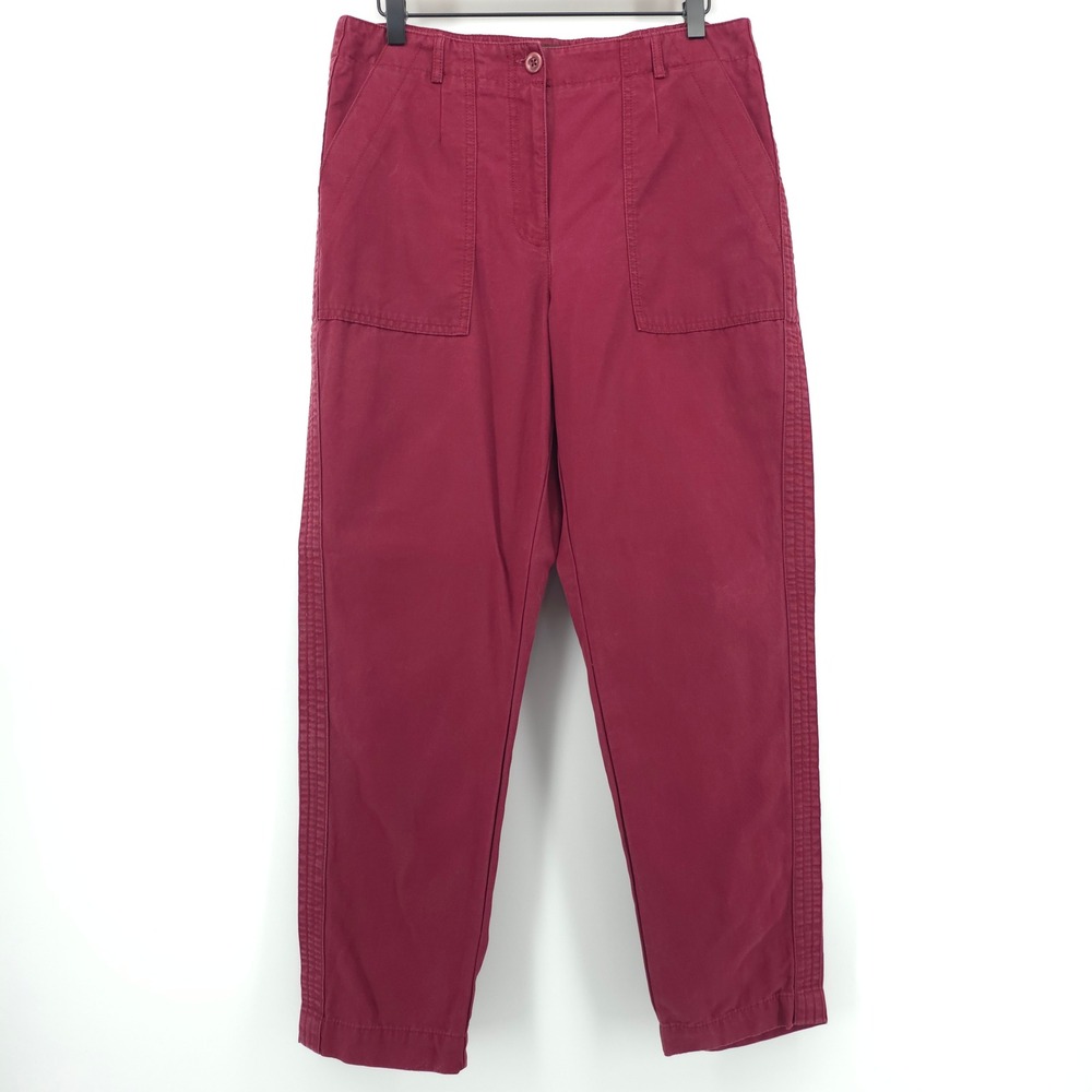 Talbots Womens Slim Cargo Pant 10 Burgundy Red Cotton Lyocell Utility Casual